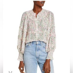 Alice + Olivia Margery Shirred Floral-print Blouse in Monterey Ditsy XL NWOT